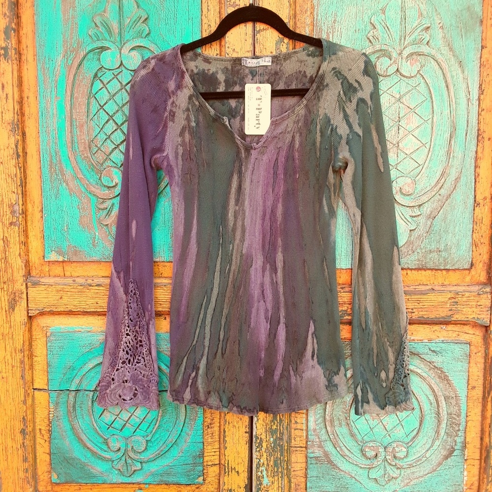 T * Party tye die long sleeve thermal top